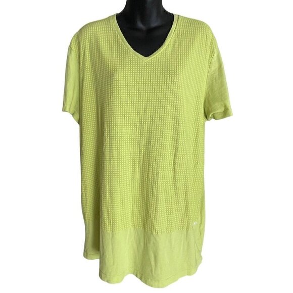 VTG 90s CK1 V-Neck Short Sleeve Shirt Raised Mini Square Front Green Men’s L - Picture 2 of 11